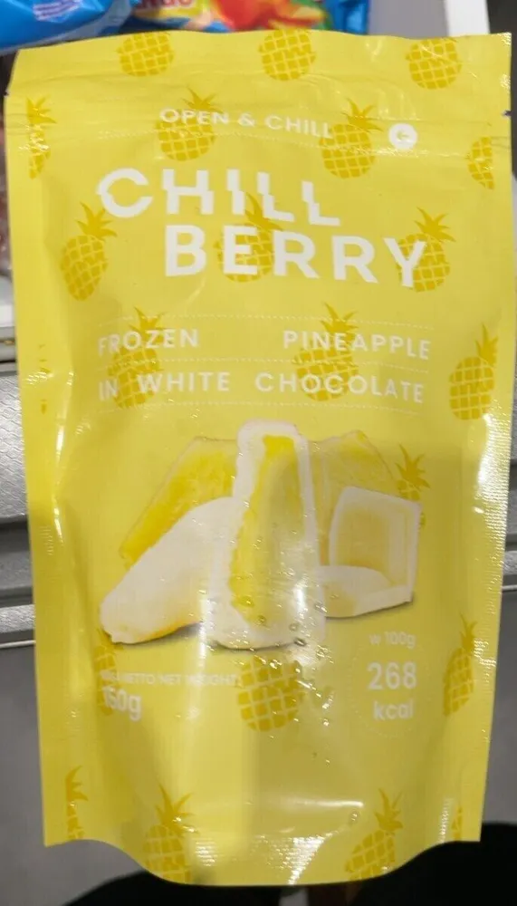 Frozen pineapple in white chocolate