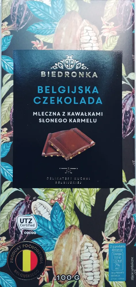 Belgijska czekolada mleczna z kawałkami słonego karmelu