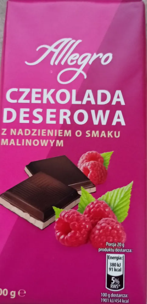 Czekolada deserowa z nadzieniem o smaku malinowym