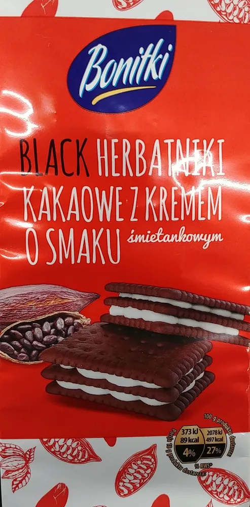Black herbatniki kakaowe z kremem o smaku śmietankowym