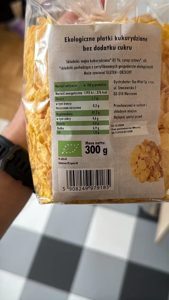 Ekologiczne płatki kukurydziane bez dodatku cukru