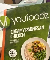 Creamy Parmesan chicken  with peas & cauliflower