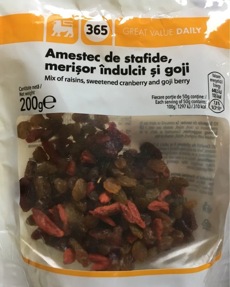 Amestec de stafide, merisor îndulcit si goji