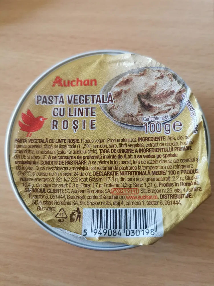 Pasta vegetală cu linte rosie