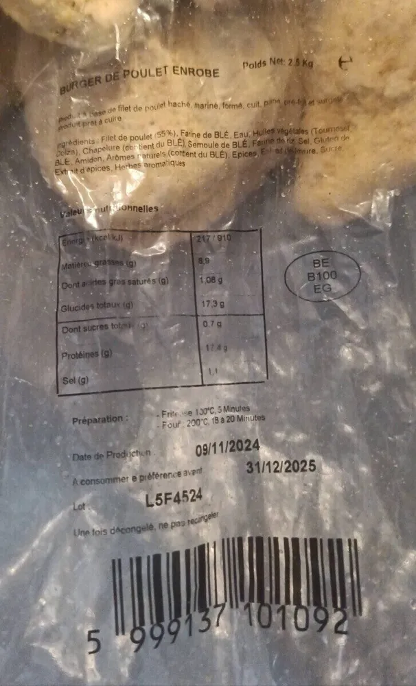 Burger de poulet enrobé