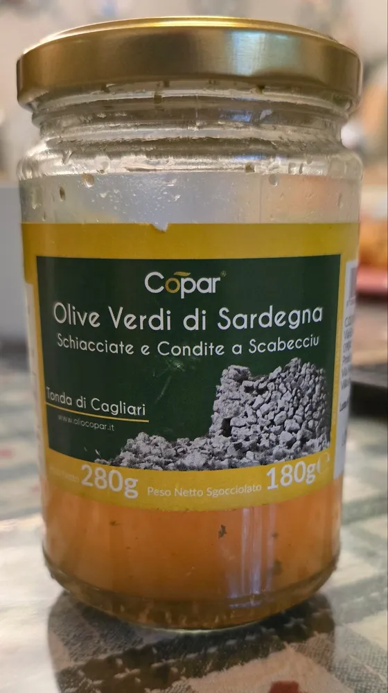 Olive Verdi di Sardegna Schiacciate e Condite a Scabecciu