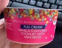 Full cream vanilla flavored yogurt with mini bits