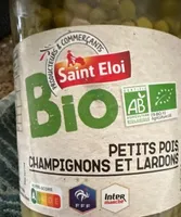 Petits pois, champignons et lardons