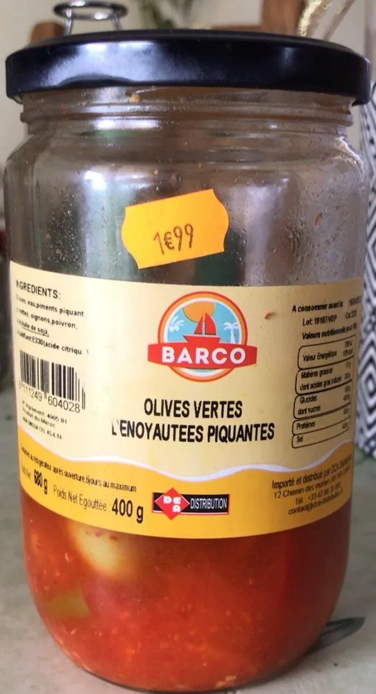 Olives vertes dénoyautées piquantes