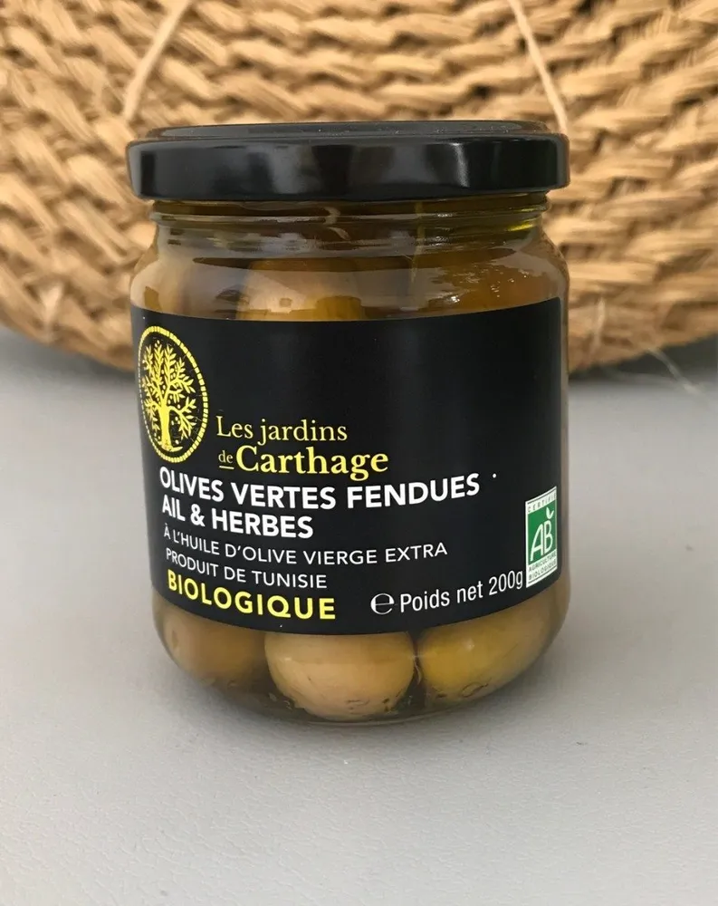 Olives vertes fendues ail & herbes