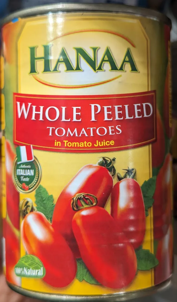 Hanaa whole peeled tomatoes in tomato juice