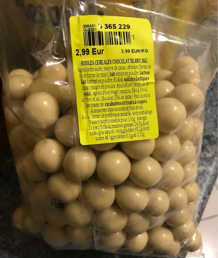 Boules céréales chocolat blanc