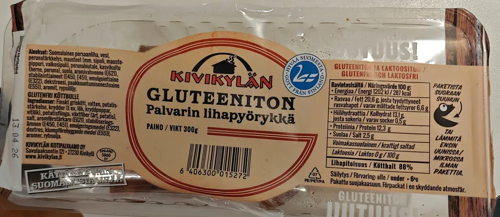 Gluteeniton Palvarin Lihapyörykkä
