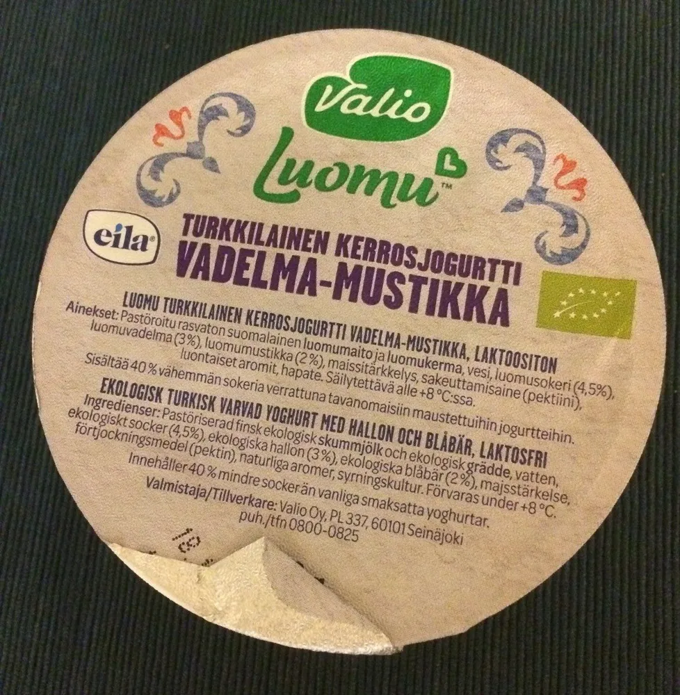 Valio Luomu turkkilainen kerrosjogurtti 150 g vadelma-mustikka laktoositon