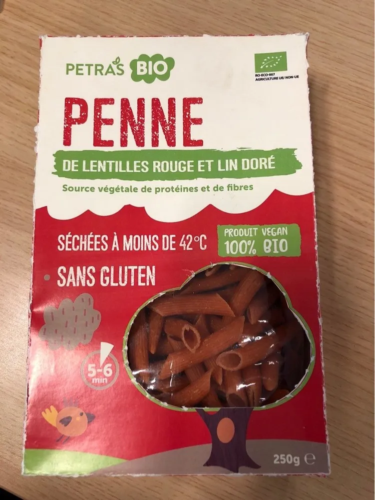 Penne lentille rouge lin doré
