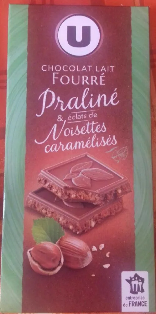 Chocolat lait fourré praliné et éclats de noisettes caramelisés