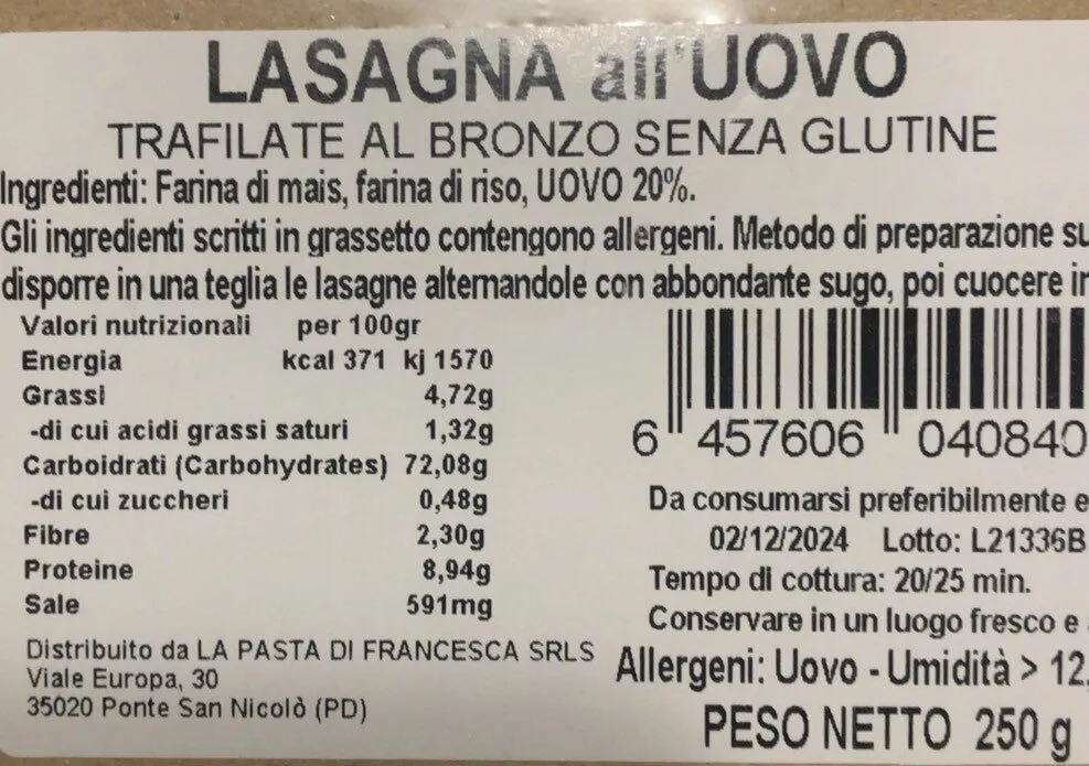 Lasagna all’uovo