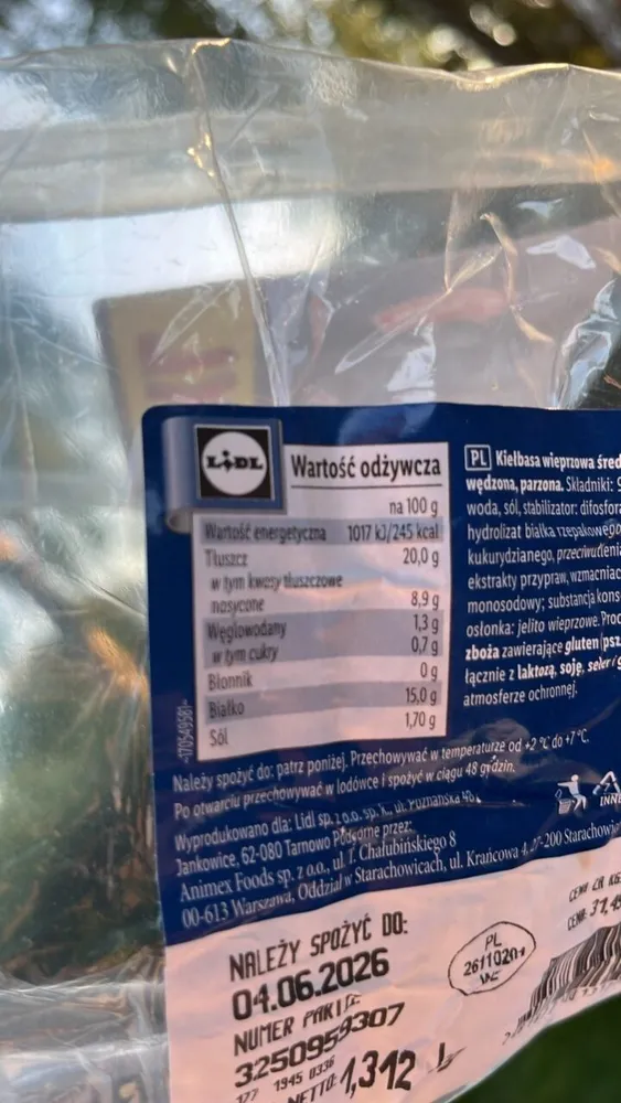 Kiełbasa wieprzowa średnio rozdrobniona, wędzona, parzona
