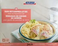 Ham-witloofrolletjes met aardappelpuree