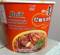 Unif bowl instant noodles artificial spicy beff flavor