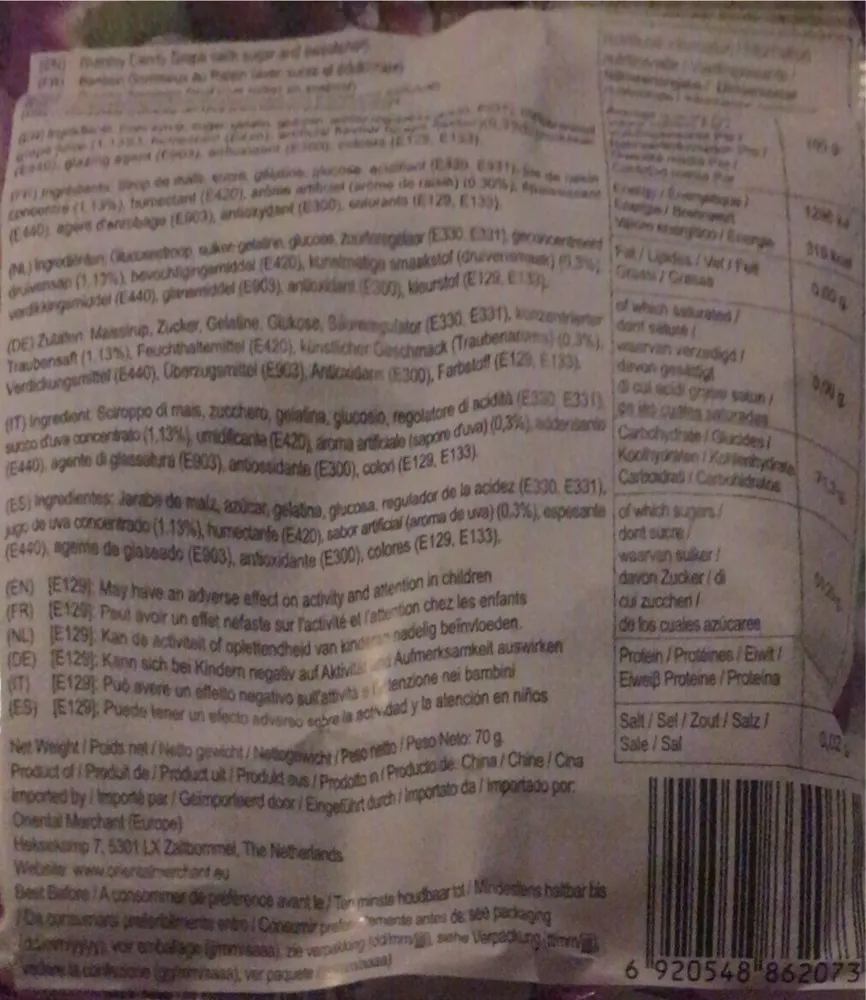 Bonbon Gommeux au Raisin