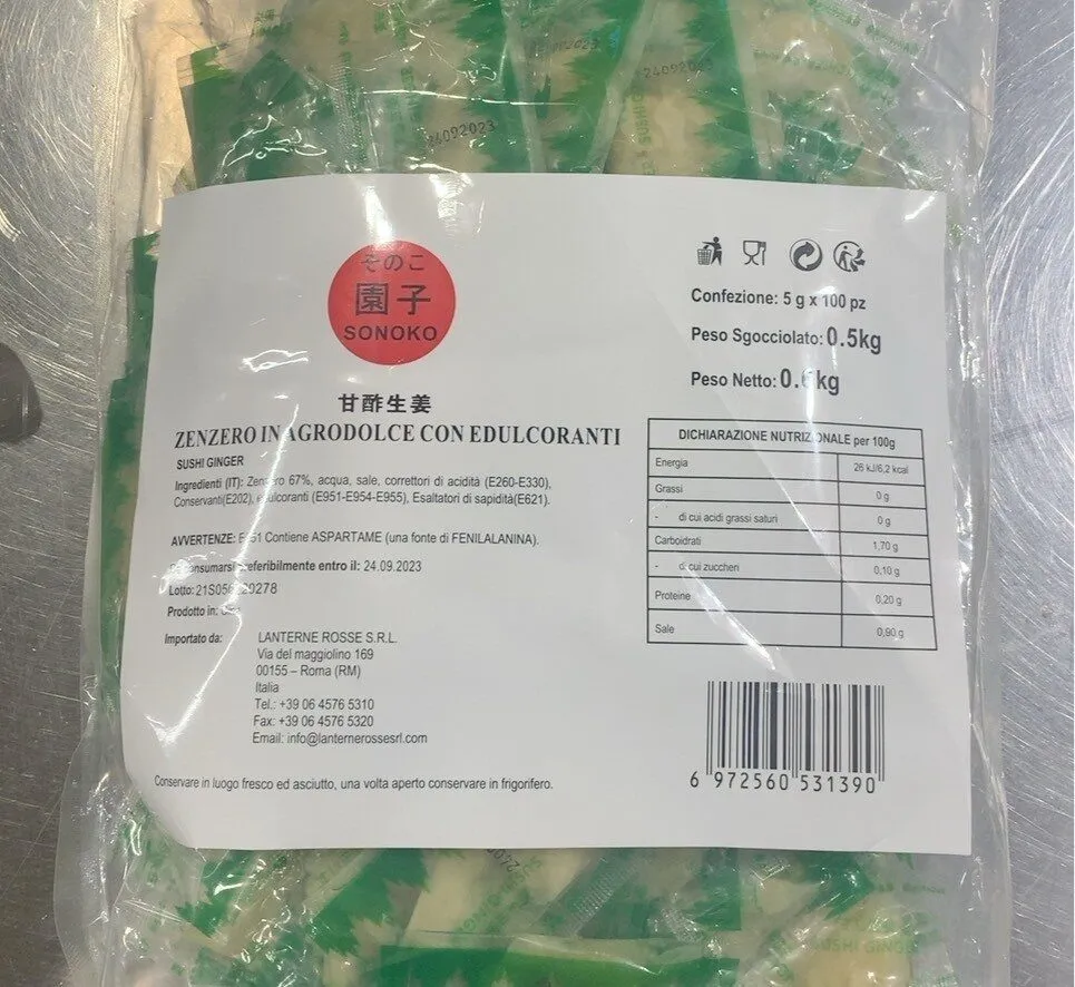 zenzero in agrodolce con edulcoranti
