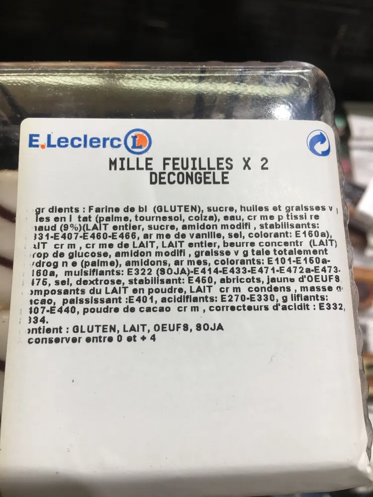 Mille feuilles décongelées