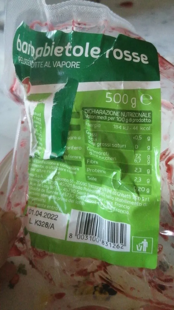 Barbabietole rosse pelate e cotte al vapore