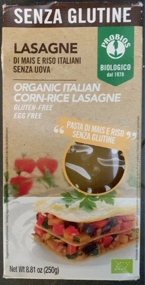 Organic italian corn rice lasagne gluten-free