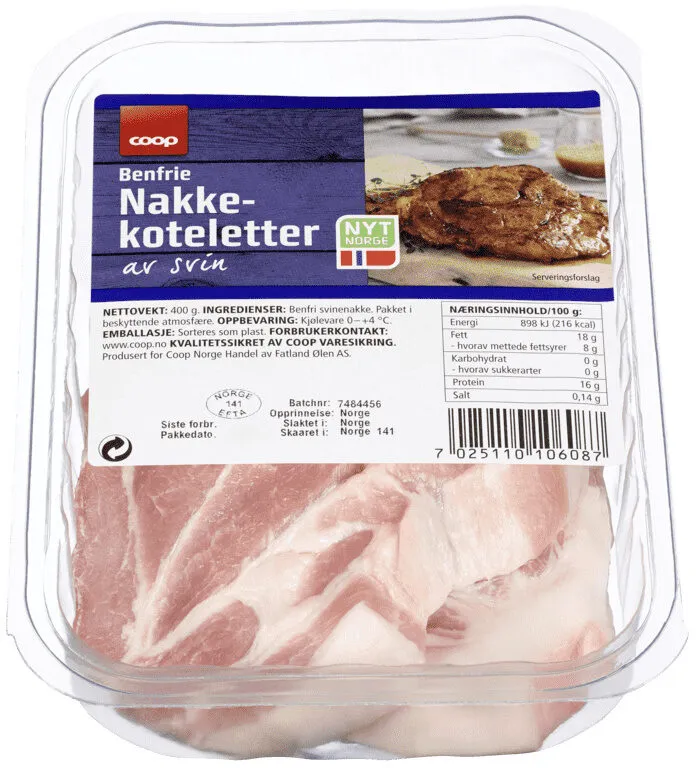 Coop Nakkekotelett uten Ben 400g