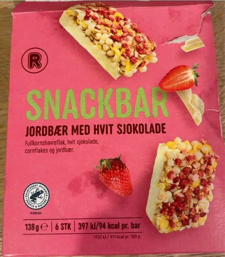 Snackbar Jordbær med Hvit Sjokolade