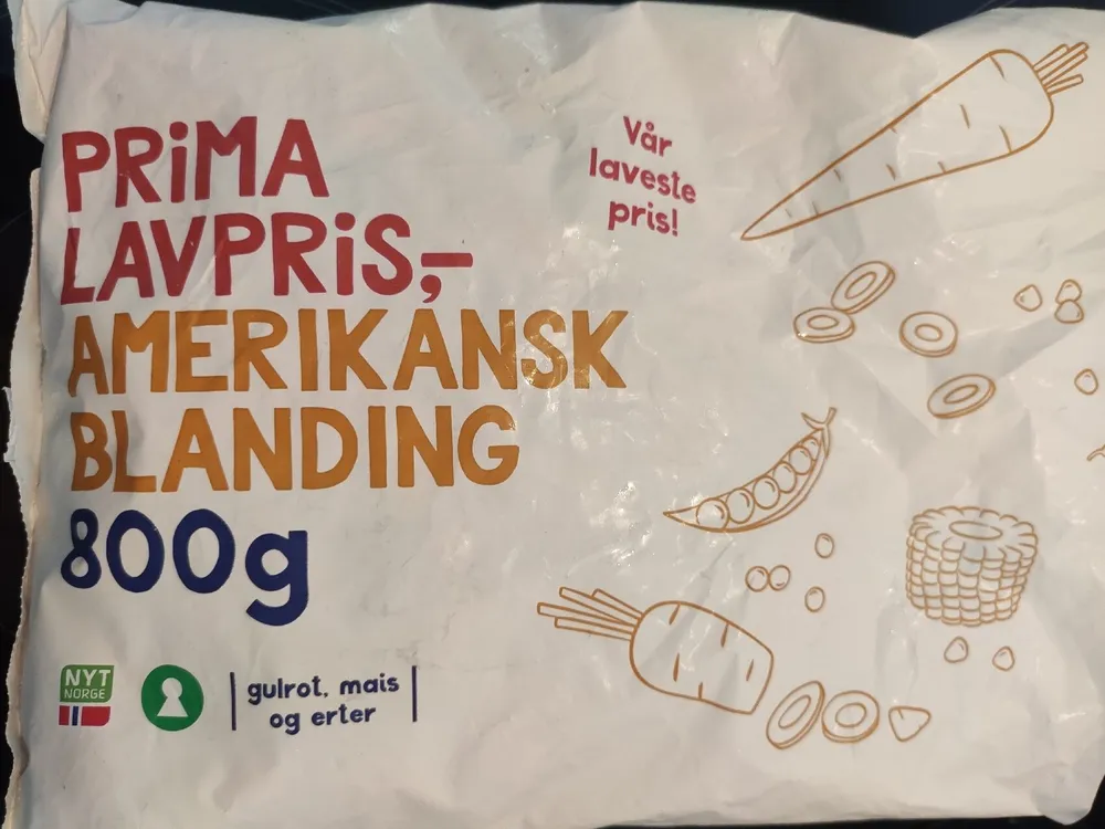 Amerikansk Blanding Gulrot, erter og mais