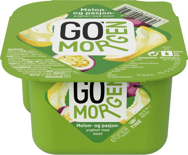 Go'morgen Melon- og pasjon- yoghurt med granola