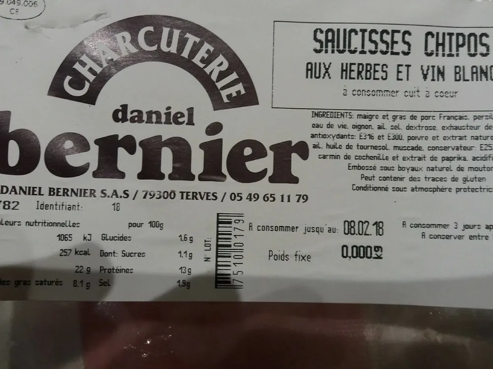 Saucisses Chipos aux Herbes et Vin Blanc
