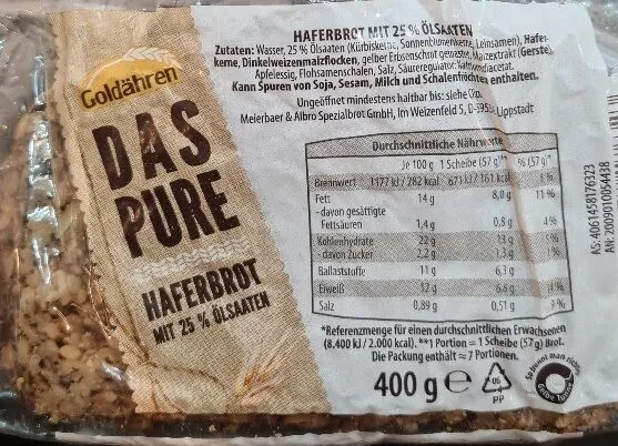 Das Pure - Haferbrot mit 25% Ölsaaten