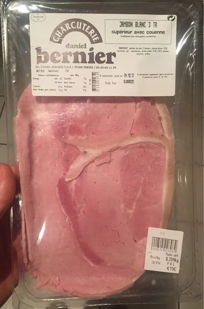 Jambon blanc 3 tranches supérieur avec couenne
