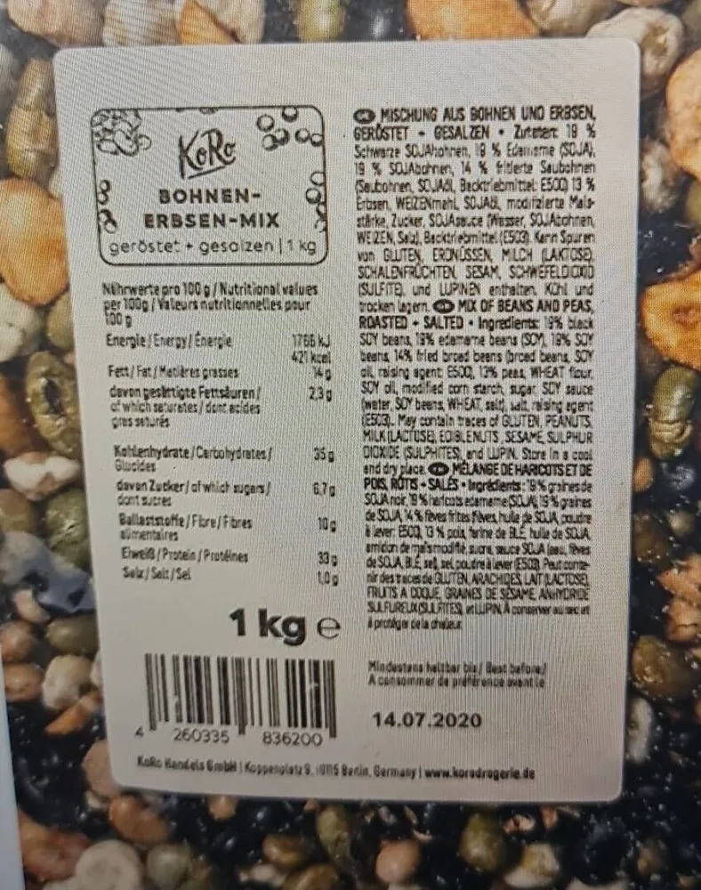 Mélange pois et haricots grillés et salés