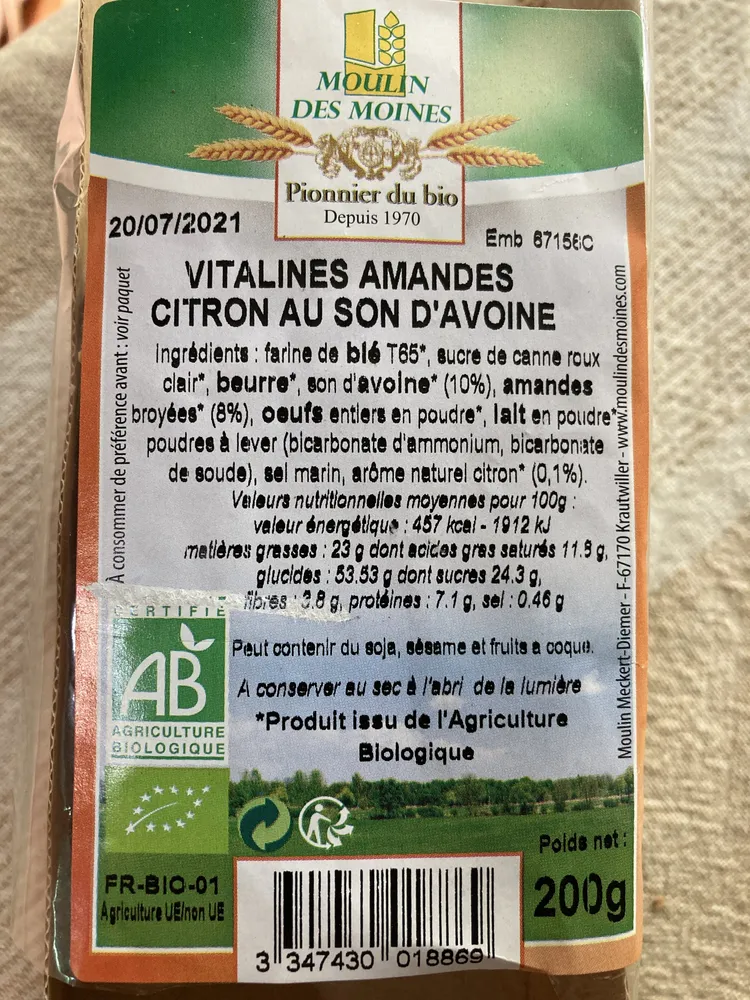 Vitalines Amandes Citron au Son d’Avoine