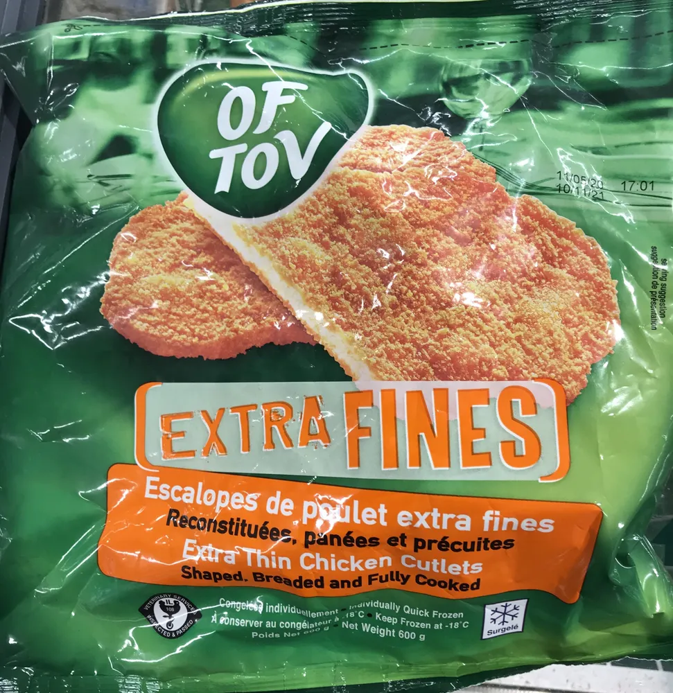 Escalopes de poulet extra fines reconstituées panées précuites