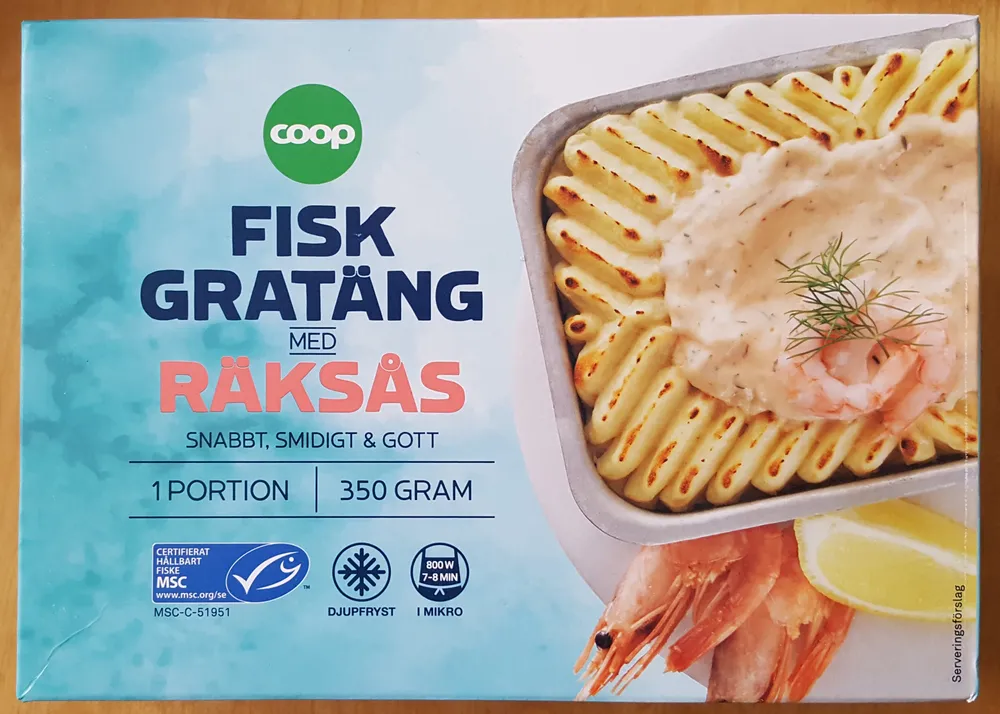 Fiskgratäng med räksås