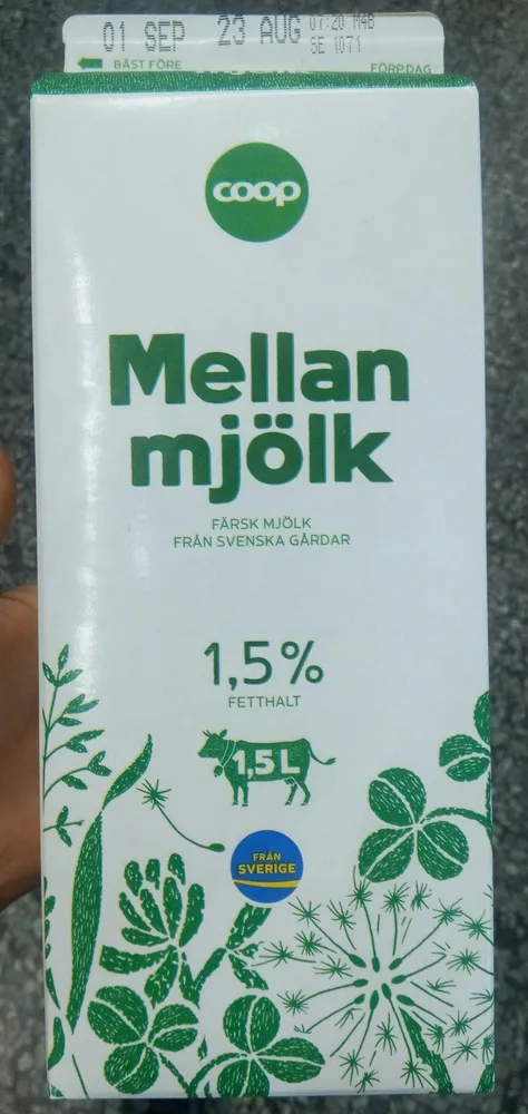 Mellan mjölk 1,5% fetthalt