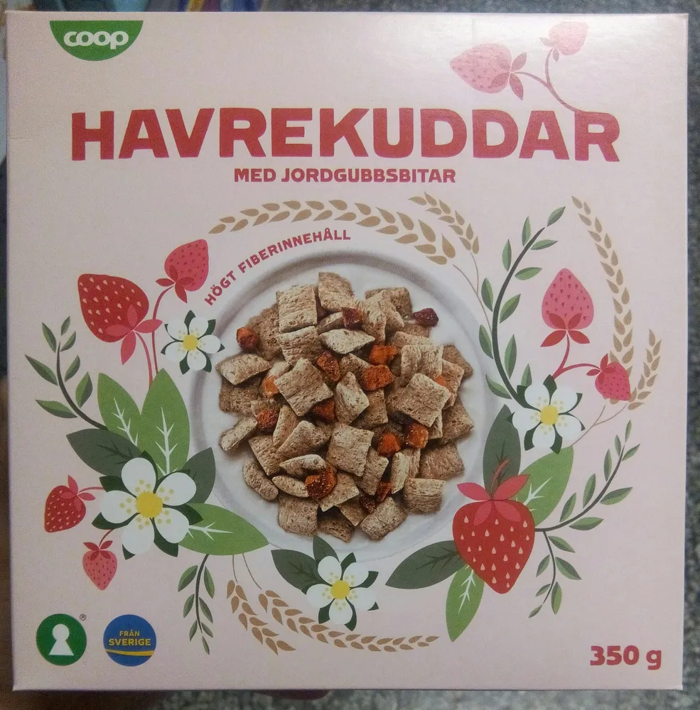 Havrekuddar med jordgubbisbitar