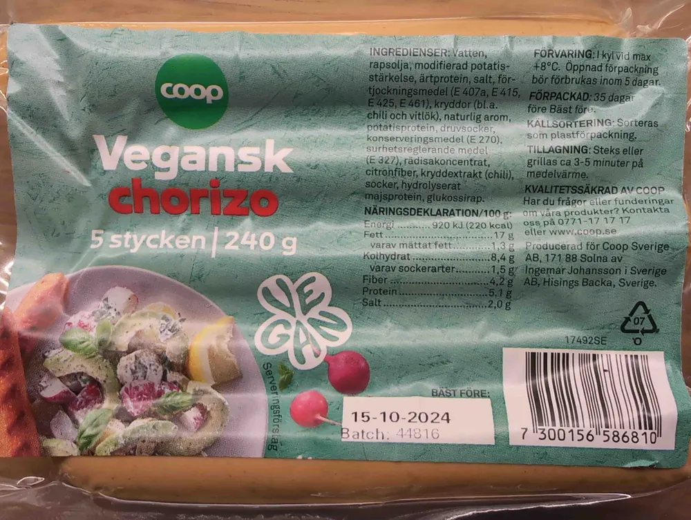 Vegansk chorizo