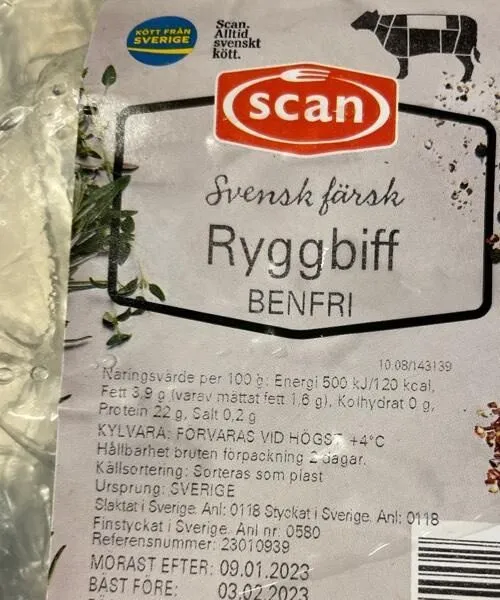 Svensk benfri ryggbiff