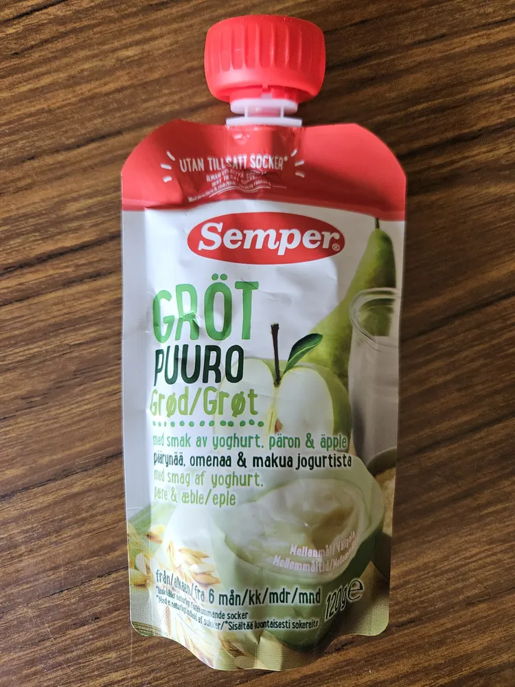 Gröt/Puuro med smak av yoghurt, päron & äpple