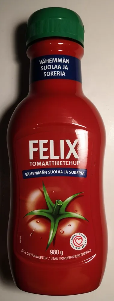 Tomaattiketchup, vähemmän suolaa ja sokeria