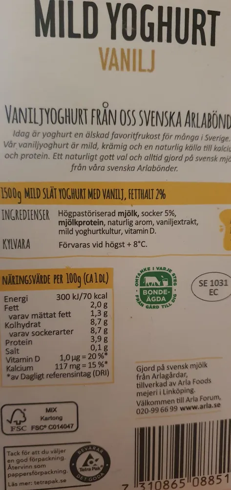 mild yogurt vanilj