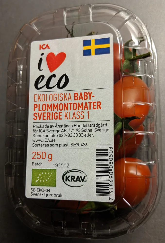Ekologisk Baby-Plommontomater Sverige Klass 1