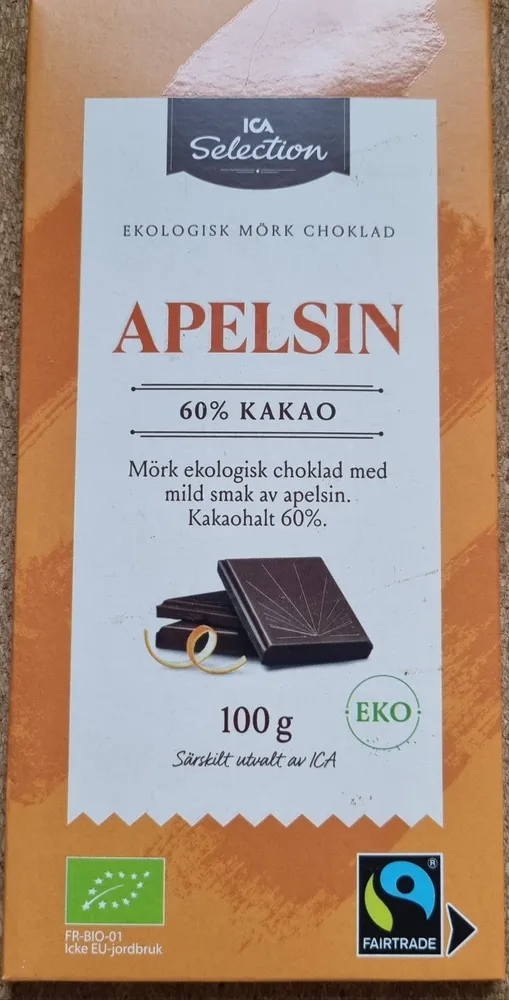 Ekologisk mörk choklad med apelsin 60% kakao