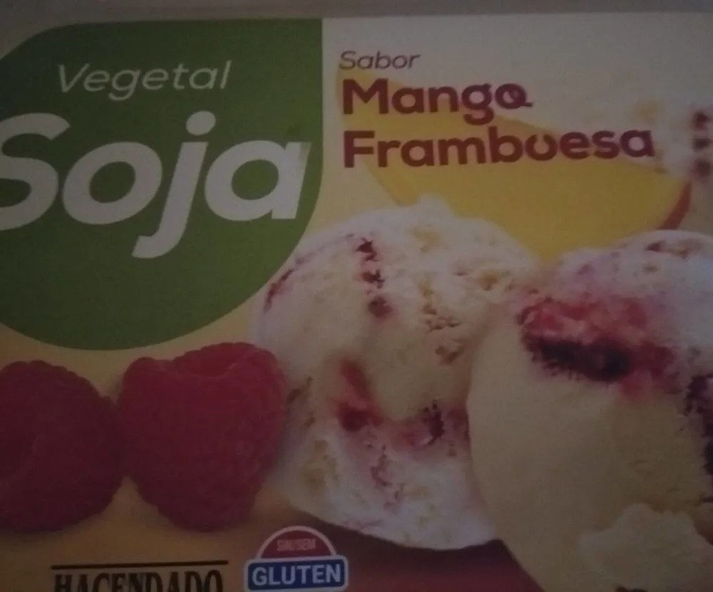 Helado sabor mango y frambuesa